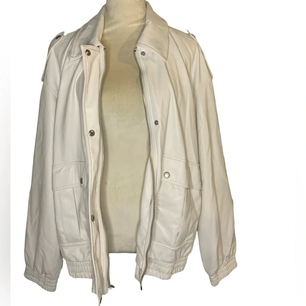levis faux leather dad bomber jacket in oyster-NWT